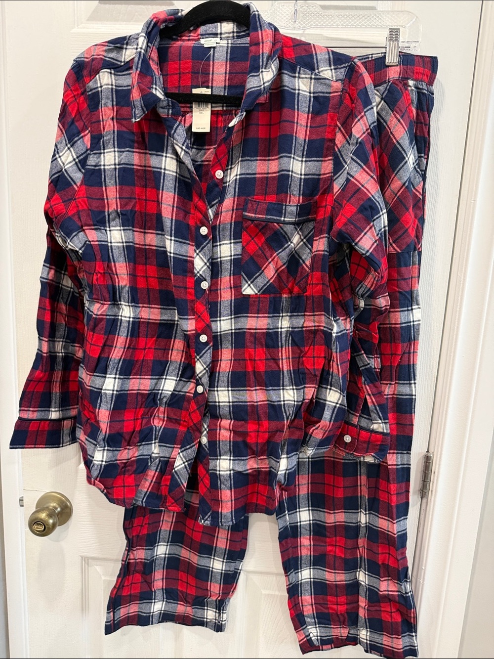 Aerie Flannel Plaid Pajamas Navy Red size Medium Pant and Large Top